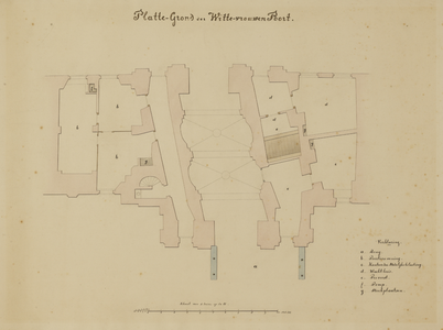 216175 Plattegrond van de Wittevrouwenpoort te Utrecht; met plattegrond van het gewelf boven de doorgang.Met legenda ...